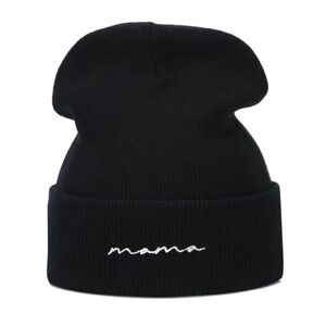 MAMA EMBROIDERED BLACK WINTER HAT